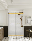 48" x 74" Brushed Gold Frameless Double Sliding Shower Door with Soft-Close - Leak-Proof, Easy-Clean