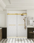 Vantelle-S Series 60" x 74" Frameless Double Sliding Shower Door with Soft-Close in Brushed Gold