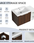 Monterey Series 36" Floating Bathroom Vanity in California Walnut with Side Cabinet and Integrated Sink