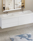 71 X 20 Modern Floating Double Sink Bathroom Vanity - Wall Mounted Storage Cabinet color: White
