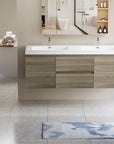 Bathroom setting with 59 inch double sink vanity in ash grey, wall-mounted design with dual basins | Ace Decor