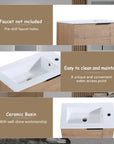22” Imitative Oak Wall-Mounted Floating Bathroom Vanity Sink - 1 Storage Space & Side Faucet