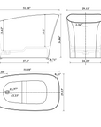 Dimension diagram of the 51" solid surface soaking bathtub