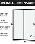 Brivio Series 48 x 72 sliding shower door dimensions with width, height, adjustable range, and walk-in opening details.