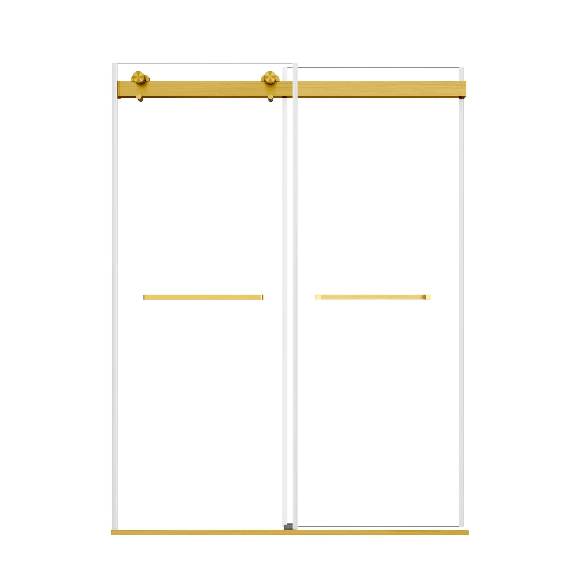 Frameless brushed gold shower door 48 x 74 with sliding design and modern handles | Ace Decor