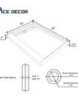 48" x 32" Anti-Slip Shower Base with Single Side Drain & Stainless Steel