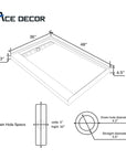 48" x 36" Anti-Slip Shower Base with Single Side Drain & Stainless Steel