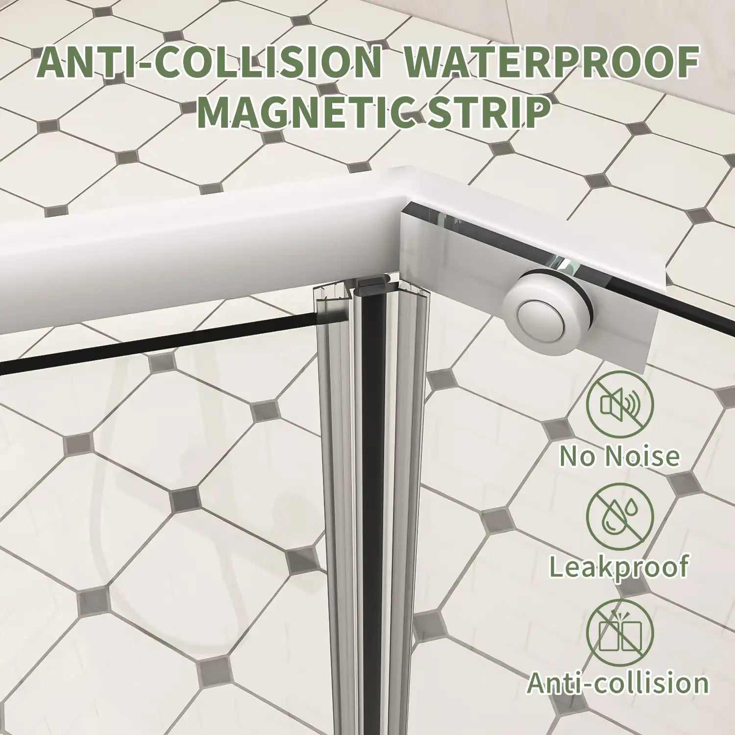 36" x 36" x 72" semi-frameless corner angle shower with anti-collision waterproof magnetic strip | Ace Decor