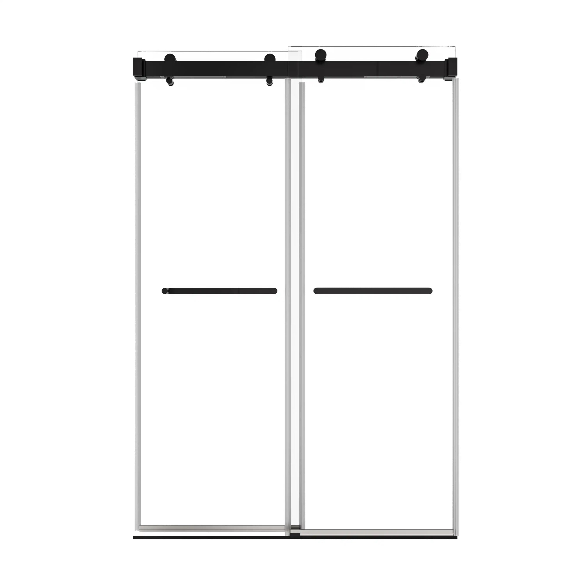 48 x 76 black sliding shower door 48 inch with frameless modern design and sleek dual handles | Ace Decor