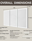 Triple-door medicine cabinet dimension diagram with overall and board sizes labeled