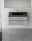 24"-47" Floating Dark Grey Corner Vanity with Matte Black Sink - 2 Soft Close Drawers