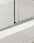 Bottom track and glass alignment detail of 60 x 70 framed glass shower door | Ace Decor