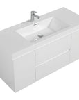 48 inch white floating bathroom vanity featuring seamless stone resin sink and clean lines | Ace Decor