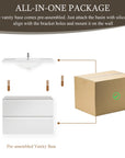 Oakmere Series 30" White Bathroom Floating Vanity with Resin Sink & 2 Soft-Close Drawers