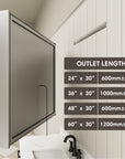 Outlet cord length specification of Pro Shower Rectangular LED Medicine Cabinet.