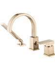 FLUNIX Brushed Gold Brass Waterfall Roman Deck Mounted Tub Faucet Set with Hand Shower.