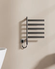Velin Series 18 x 27 gray electric towel warmer for bathroom in minimalist wall-mounted setup | Ace Decor