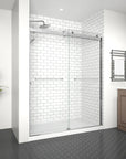 Side view of sliding shower doors brushed nickel, frameless design, size 60 x 74 | Ace Decor