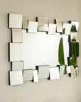 Angled view of the 39 x 29 modern decorative mirror highlighting its multi-layer geometric frame | Ace Decor