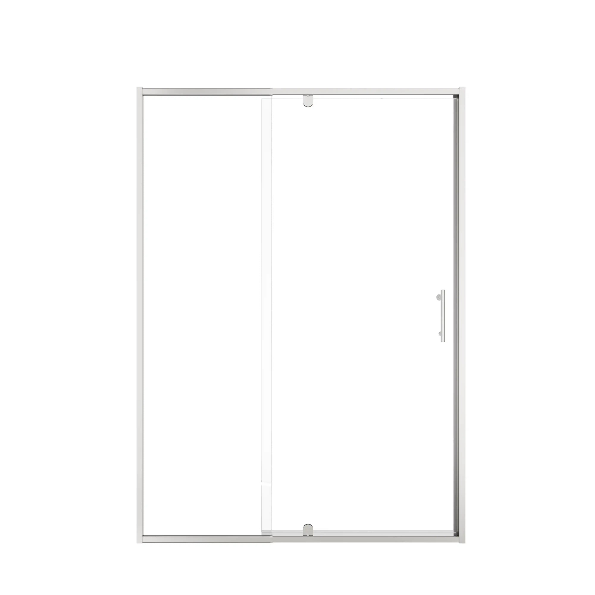 Framed pivot shower doors, watertight shower enclosures size 54 x 71, with clear glass and sleek handle | Ace Decor