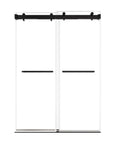Double sliding glass shower doors in matte black finish, 54 x 76 inches, featuring minimalist frameless design | Ace Decor