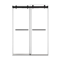 Double sliding glass shower doors in matte black finish, 54 x 76 inches, featuring minimalist frameless design | Ace Decor