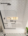 34 x 58 bathtub half glass door in a contemporary bathroom with subway tile walls | Ace Decor
