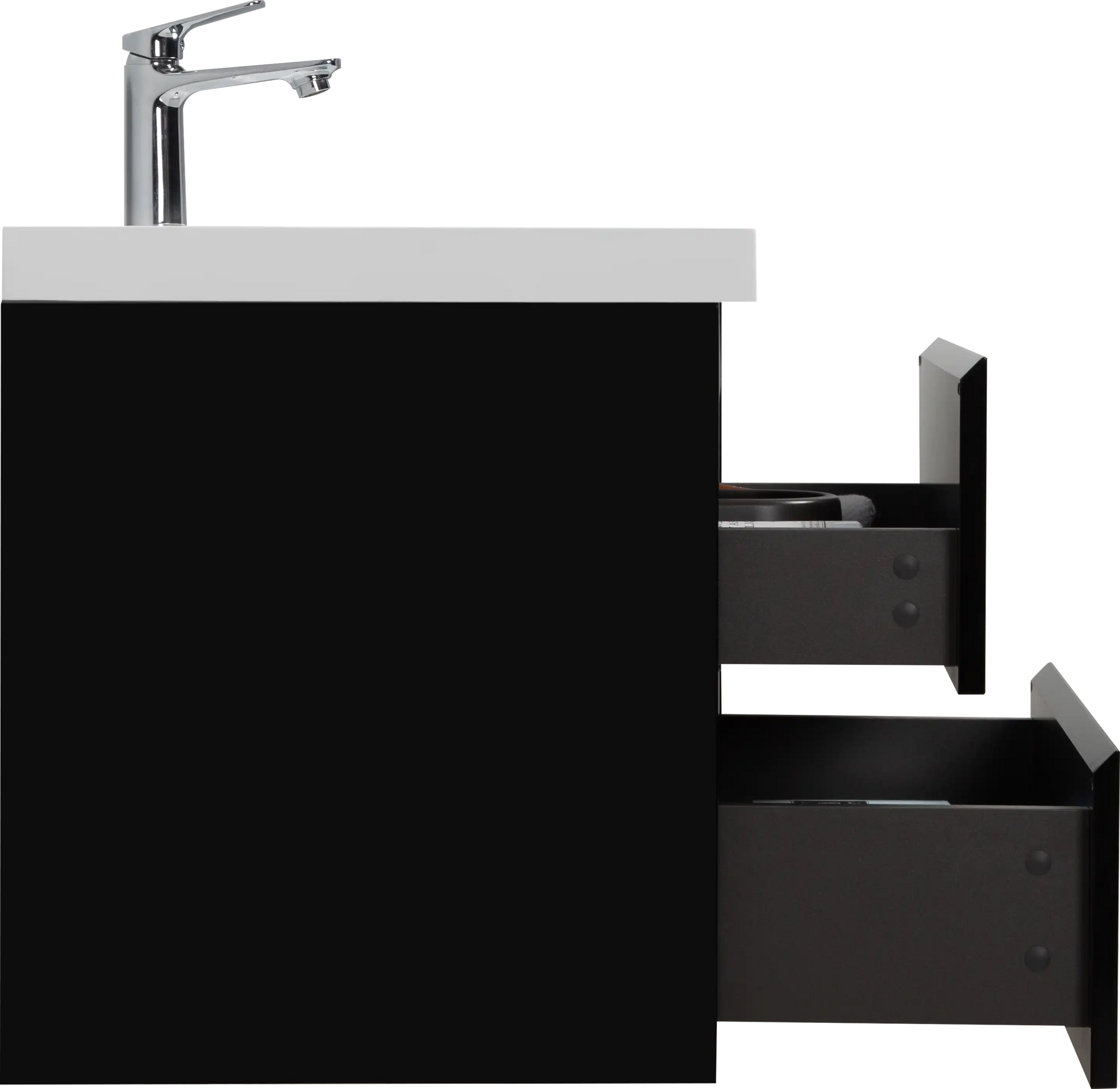 24-42 Inch Glossy Black Bathroom Floating Vanity with Resin Sink and 2 Soft-Close Drawers