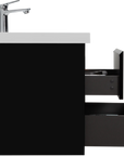 24-42 Inch Glossy Black Bathroom Floating Vanity with Resin Sink and 2 Soft-Close Drawers