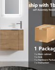 22” Imitative Oak Wall-Mounted Floating Bathroom Vanity Sink - 1 Storage Space & Side Faucet