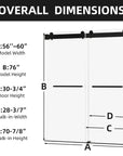 Overall dimensions diagram of a 60 inch shower door showing 60 x 76 model measurements | Ace Decor
