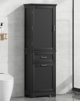Black Valmor 68.1" Tall Bathroom Cabinet placed in modern bathroom.