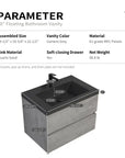 24"-47" Floating Dark Grey Corner Vanity with Matte Black Sink - 2 Soft Close Drawers
