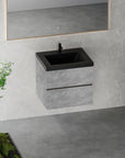24"-47" Floating Dark Grey Corner Vanity with Matte Black Sink - 2 Soft Close Drawers
