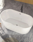 Modern Acrylic Freestanding Soaking Tub with Chrome Overflow and Drain color: White