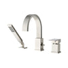 FLUNIX Brushed Nickel Waterfall Roman Tub Faucet Set with handheld shower and single lever handle, modern bathroom fixture.