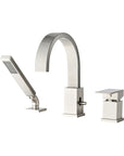 Brushed Nickel Brass Waterfall Roman Deck Mounted Tub Faucet Set with Hand Shower