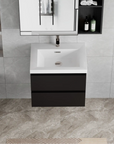 24-42 Inch Glossy Black Bathroom Floating Vanity with Resin Sink and 2 Soft-Close Drawers