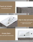 22" floating bathroom vanity sink with ceramic basin, pre-drilled faucet hole, and easy-clean design | Ace Decor