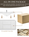 48 inch white floating bathroom vanity pre-assembled base for easy wall-mounted installation | Ace Decor