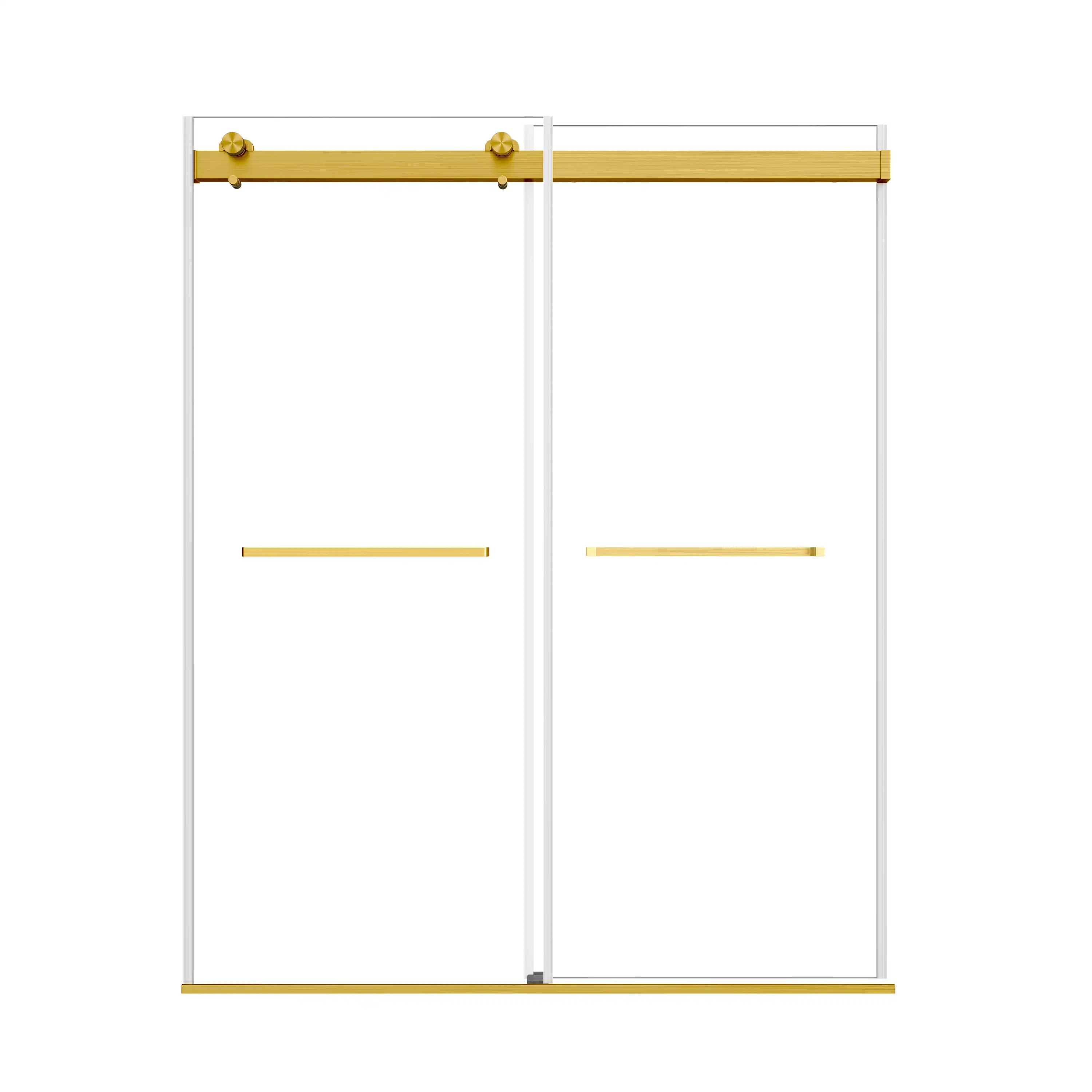Frameless shower door 60 x 74 with gold hardware and dual sliding panels. | Ace Decor