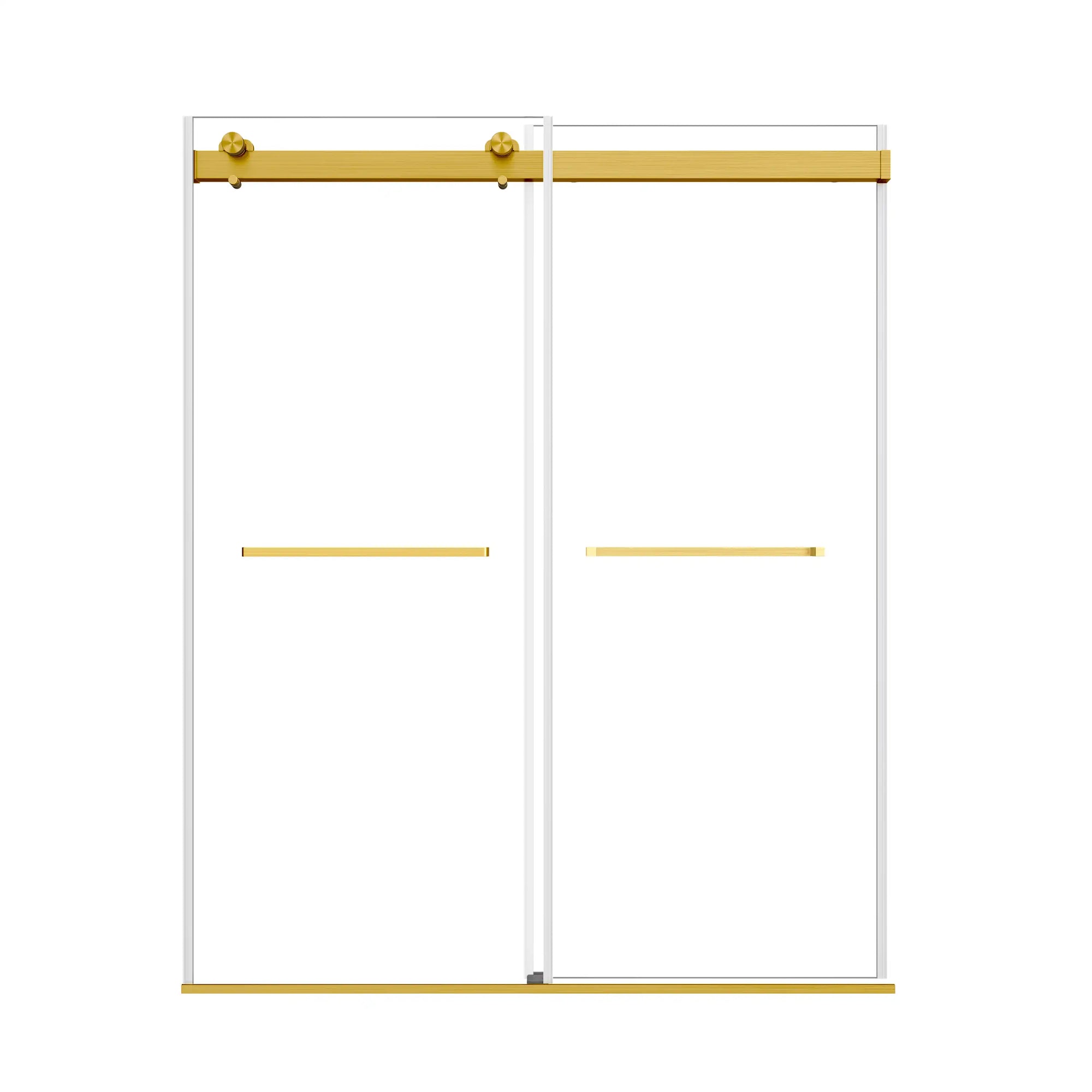 Frameless shower door 60 x 74 with gold hardware and dual sliding panels. | Ace Decor