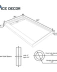 60" x 36" Anti-Slip Shower Base with Single Side Drain & Stainless Steel
