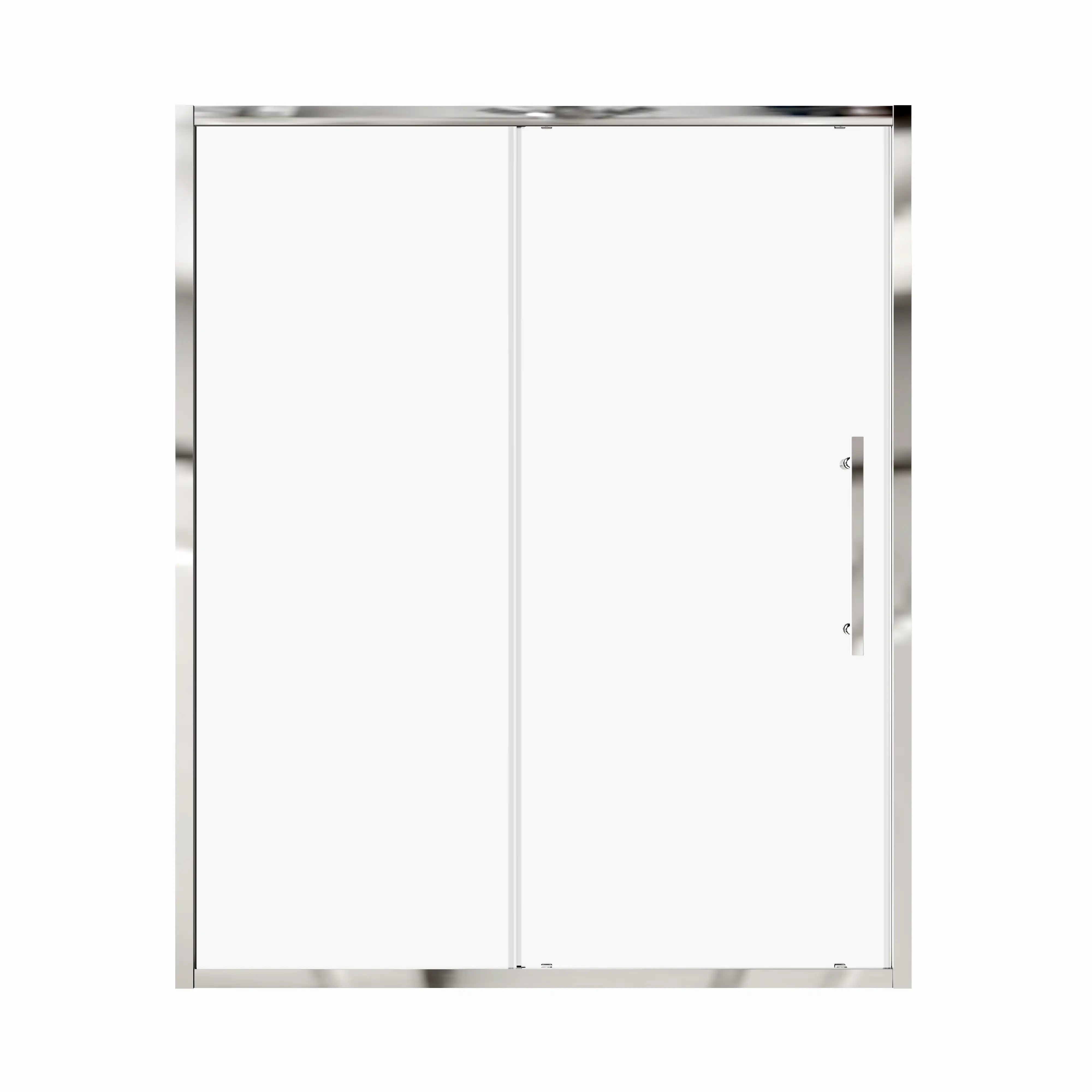Chrome framed single sliding shower door with stainless steel handle, size 60x72 | Ace Decor
