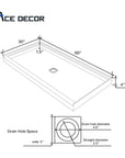 Alcova Series 60" x 30" Non-Slip White One Piece Shower Base - Center Drain, Ready for Tile & Easy Fit