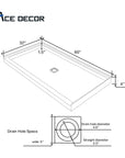 Alcova Series 60" x 32" Non-Slip White One Piece Shower Base - Center Drain, Ready for Tile & Easy Fit