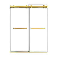 60 x 76 gold sliding shower doors with frameless double design and clear tempered glass panels | Ace Decor