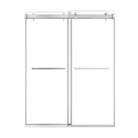 60 x 76 chrome double sliding frameless shower door with sleek modern design and dual towel bar handles | Ace Decor