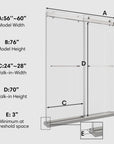 Dimension diagram of 60 x 76 chrome double sliding frameless shower door showing width, height, and walk-in measurements for installation reference | Ace Decor