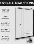 60 pivot shower door overall dimensions diagram with size 60 x 71 | Ace Decor